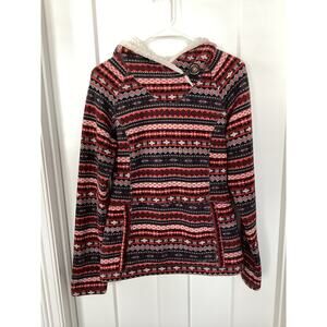 Koppen Women's Fair Isle Tribal Heavy Knit Fleece Hoodie Red Black Size Medium